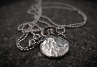 Nugget necklace - Handmade pendant necklace made from Recycled silver, in Devon UK, on silver ball chain. - Image 5