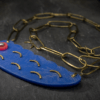 Modern bold contemporary design Blue necklace made from beach plastic with brass chain. Abstract shape with silver and pink accent - Image 4