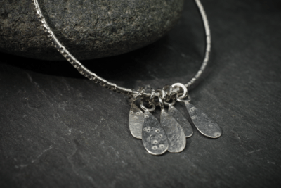 Gribbled Strand Narrow recycled silver Bangle with Teardrop charms - Image 2