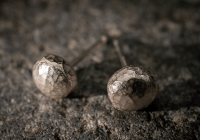 Silver Nugget dimpled hammered textured simple stud earrings