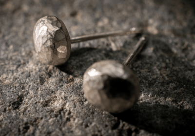 Silver Nugget dimpled hammered textured simple stud earrings - Image 3