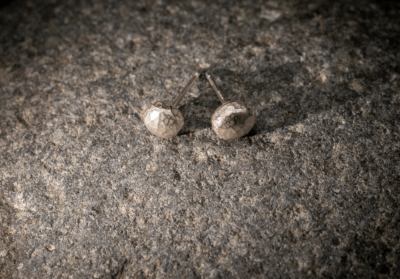 Silver Nugget dimpled hammered textured simple stud earrings - Image 4